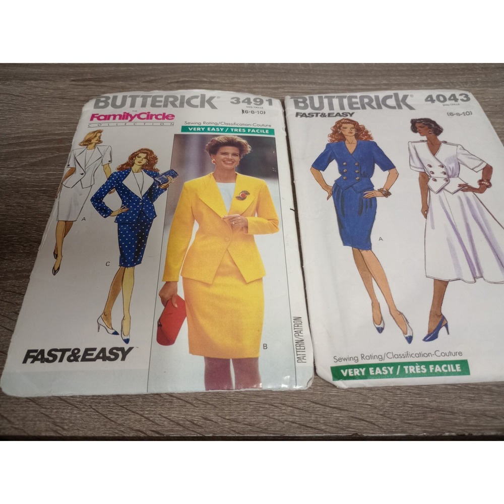 Lot of 2 1989 Vintage‎ Butterick Sewing Patterns 3491 & 4043 Sizes 6-8-10  UNCUT